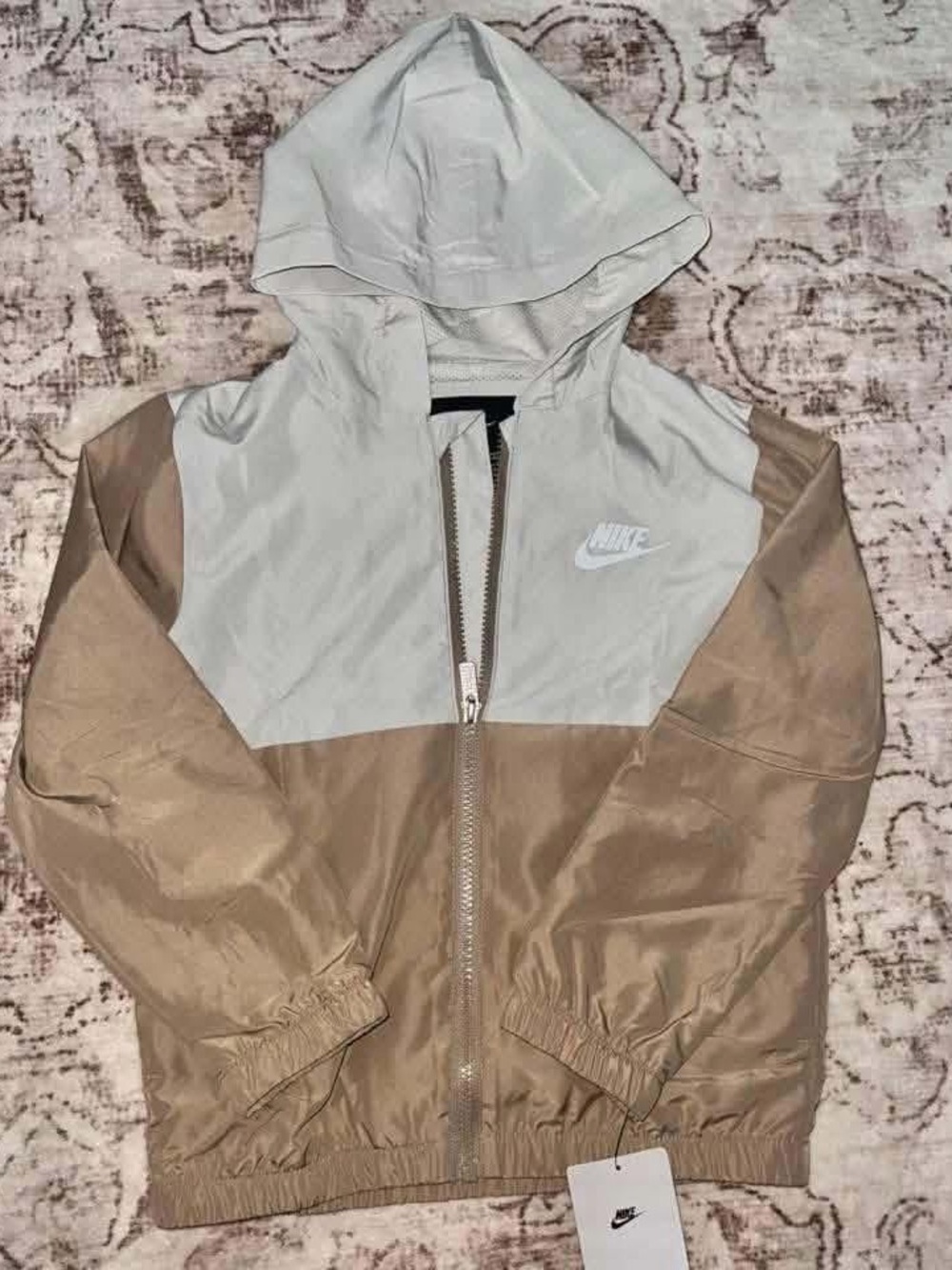 Nike Kids Colorblock Hooded Windbreaker Jacket - White & Tan
